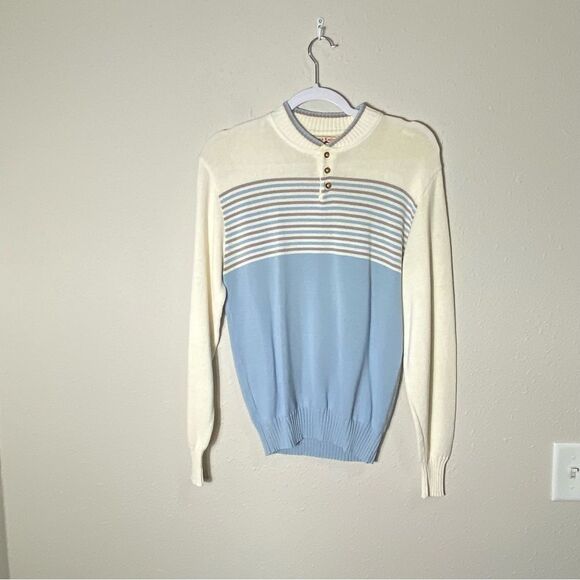 Vintage Winona Knits Pastel Striped Knit Henley Sweater Men's Size Medium - Picture 12 of 13